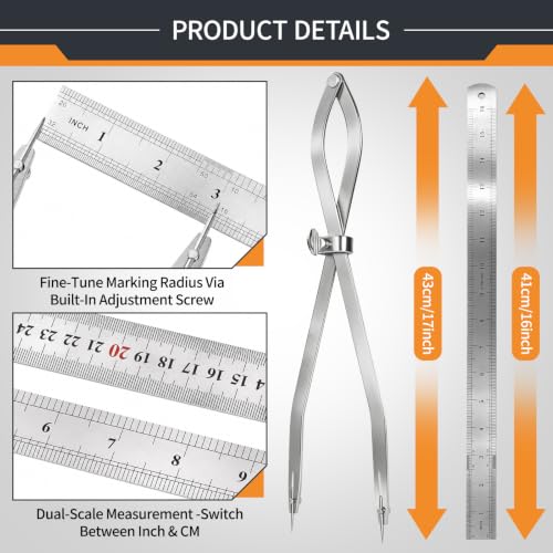16-inch Radius Divider Tool Scribing Compass for Wood Leather Metal Marking - size: 16inch-1PCS