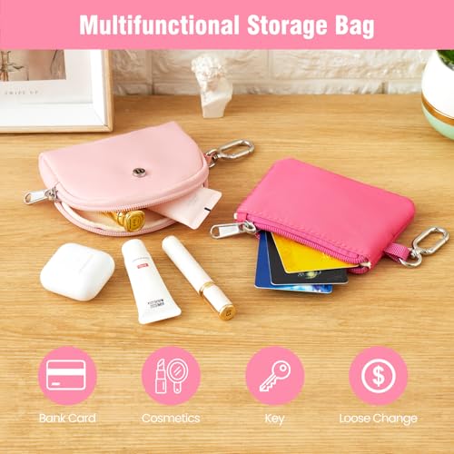 Mini Dual Pouch Wristlet Wallet for Women – Zip Around wristlet Keychain Wallet with 2 Wristlets, Ideal for Dog Walking, Coffee Runs & Lunch Break Essentials (Rose+Pink) - color: Rose+Pink