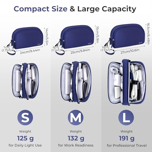 Skycase Travel Cable Organizer - Lightweight Water Resistant Dual-Layer Tech Pouch with Wrist Strap 9 Compartments Electronic Organizer Travel Case for Charger Cord Hard Drive,Large,Blue - color: Blue, size: L