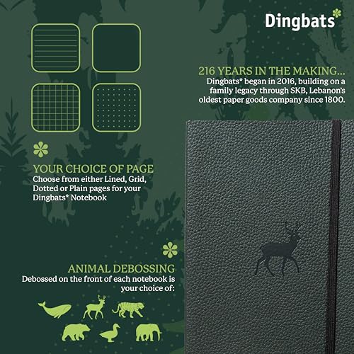 Dingbats A5 Wildlife Ruled Notebook Journal - Premium Vegan Leather Softcover Executive Journal for Women & Men - Work, Note Taking, Writing & Travel - color: Green Deer, style: Lined (Softcover)