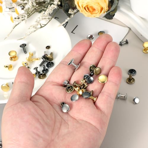 uxcell 100 Sets Double Cap Leather Rivets, 6x8mm Round Cap Metal Studs Rivets for Leather Craft Repair DIY Purse Belts Bags Shoes, Black - color: Black, size: 6x8mm