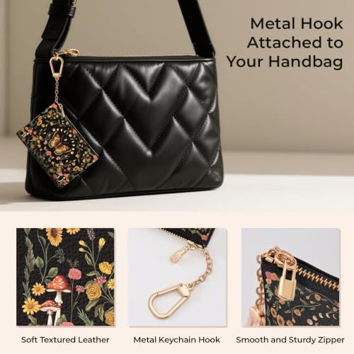 Butterfly Moon Keychain Coin Purse for Women, Small Change Pouch | Mushroom Floral Key Chain Purse, Tiny Zipper Pocket, PU Leather, Travel Wallet for Girls, Coin Holder, Key Ring, Women Gifts - color: Butterfly Moon