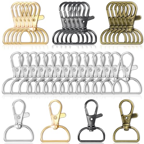 Enenes Swivel Clasp Hooks 30 PCS, 3/4 Inch Lobster Clasps with D Rings | 30 metal swivel lobster clasps with key rings for snap tabs, keychains, wristlets, badge reels, lanyards and DIY crafts - color: 4 Colors