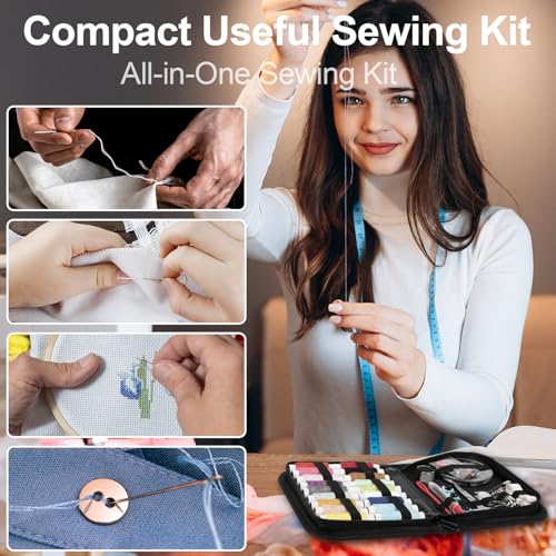 MIXCOOL Sewing Kit for Adults, Beginners, Needle and Thread Kit, Portable Sewing Supplies, Contains Thread, Scissor, Needles, Measuring Tape - color: balck, size: S