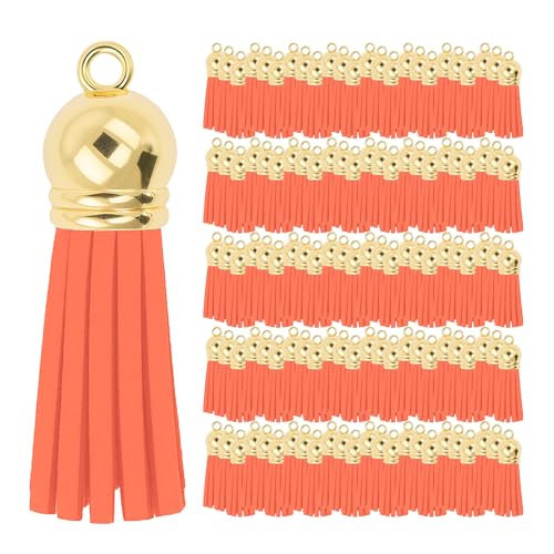 Mandala Crafts Gold Cap Coral Faux Suede Leather Tassels, 100 PCs - color: Gold Cap Coral Suede
