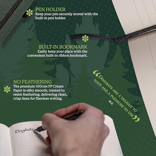 Dingbats* Wildlife Plain Writing Journal Notebook A5 - Vegan Leather Hardcover - Ideal for Work, Travel - Pocket, Elastic Closure, & Bookmark - color: Green Deer, style: Minimalist