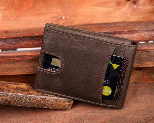 DK86 Wallet for Men Slim Rfid Bifold Genuine Leather 2 ID Window With Gift Box (vintage coffee with us flag) - color: vintage coffee with us flag