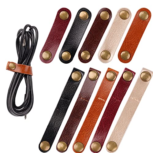 20 Pack Leather Cable Straps Cord Organizers Leather Cable Ties Cord Snap On Cable Holders Keepers For Travel, USB Charging Cable Management Winder Earphone Wrap, Gifts for Women Men