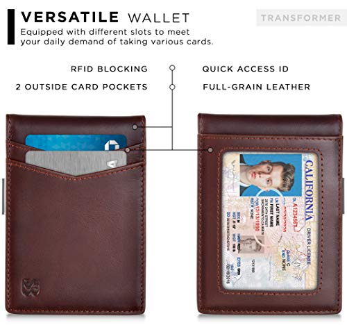 SERMAN BRANDS Money Clip Wallet - Mens Wallets slim Front Pocket RFID Blocking Card Holder Minimalist Mini Bifold - color: Melted Chocolate Transformer
