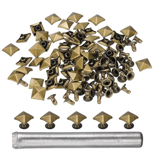 HARFINGTON 50pcs Pyramid Rapid Rivet 8mm Leather Rivets Rapid Punk Spikes Leathercraft Decoration with Hole Punch for Rock Nailheads Clothing Belts Bags Shoes, Bronze - color: Bronze, size: 8mm
