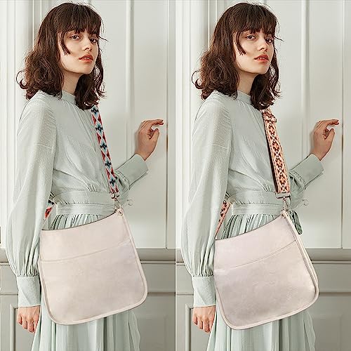 Crossbody Bag for Women Wide Guitar Strap Multi-Pocket Hobo Bag - color: White
