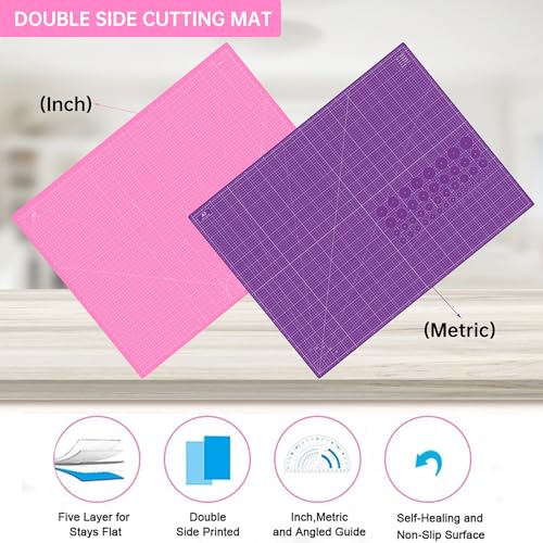 Headley Tools Thickened 36 x 48 Inch Self Healing Sewing Cutting Mat, A0 Rotary Cutting Sewing Mat for Crafts, Double Sided 5-Ply Table Cutting Board for Fabric Quilting Leather Hobby, Pink/Purple - color: Pink/Dark Purple, size: 48"L x 36"W