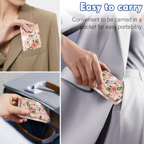 Business Card Holder, PU Leather Printing Business Card Case Pocket with Magnetic Shut, Portable Business Card Carrier Holder for Women or Men (Flower-Pink) - color: Flower-Pink