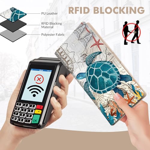 Anikathy Womens Wallet, Rfid Wallets for Women,Slim Thin Credit Card Holder Organizer Purse,PU Leather Cute Long Bifold Clutch Cash Wallet with Zipper Coin Pocket,Ladies Gift,Blue Sea Turtle C - color: Blue Sea Turtle C