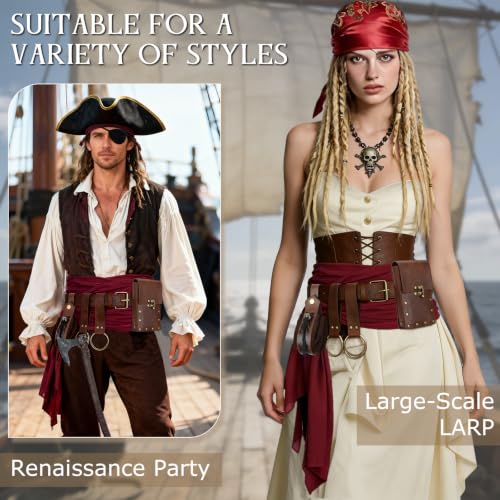 Renaissance Belt Pouch Medieval Pirate Costume Accessories Set for Cosplay | Viking Faux Leather Waist Bag, Skirt Hike Clips, Perfect for Women and Men Ren Faire, LARP, Fantasy, Halloween - color: Brown-N
