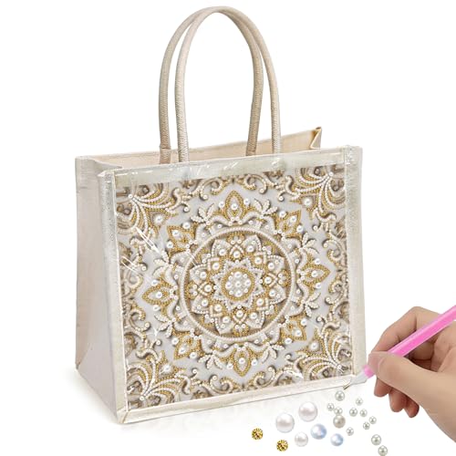 Xylzzuit DIY Pearl Painting Canvas Tote Bag Kit 11.42IN Diamond Art Handbag for Women Shopping Grocery Bag Dots Beads Art Craft Gift (Mandala) - color: Mandala