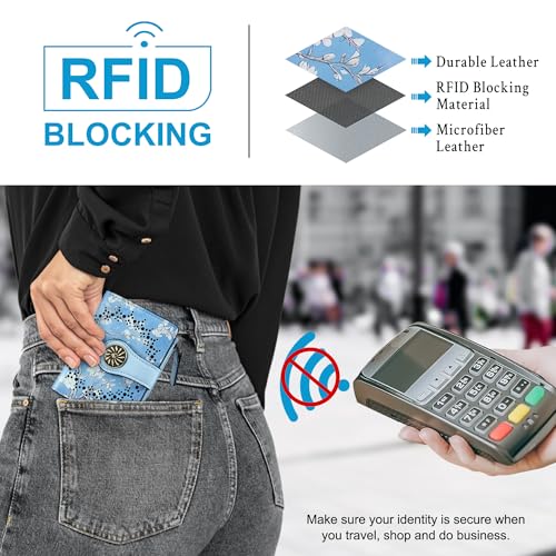 Tipmile Small Wallet Women Bifold RFID Blocking Card Holder Leather Wallets with Zipper Coin Pocket, White & Blue - color: White & Blue