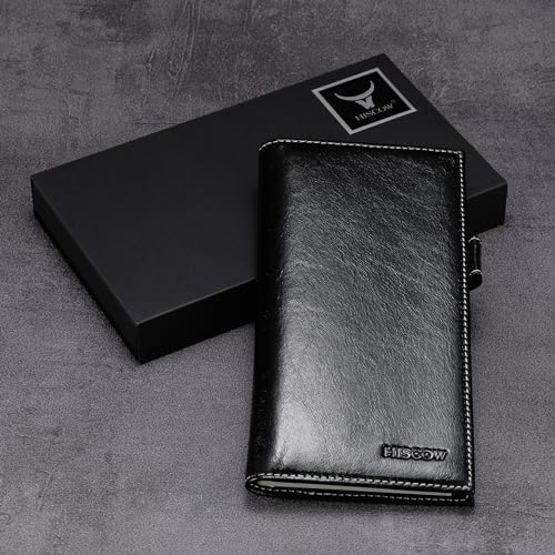 HISCOW Leather Checkbook Cover for Duplicate Checks with Pen Holder - color: Antiqued Black