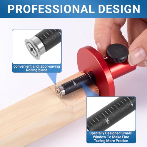 Wheel Marking Gauge with Micro-Adjustment – Precision Dovetail Marker for Woodworking, Dual MM/Inch Scale, Anti-Roll Base & Carbide Scriber, Aluminum Alloy Joinery Layout Tool