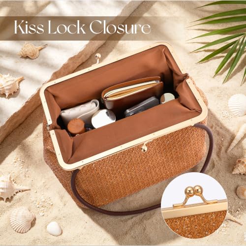 Women's Kiss Lock Bag Evening Clutch Purses Kiss Clasp Crossbody Bag Handbag Formal Evening Purse Messenger - color: Khaki