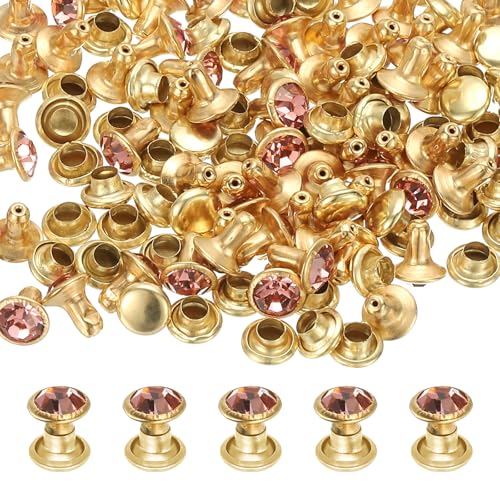 PATIKIL 6mm Leather Rivets, 70 Sets Rhinestone Rivet Studs Double Cap Spikes Rivet for Leather Crafting for Decor Repair DIY Clothing Belts Bags Shoes, Pink Gold Tone - color: Pink, size: 6mm