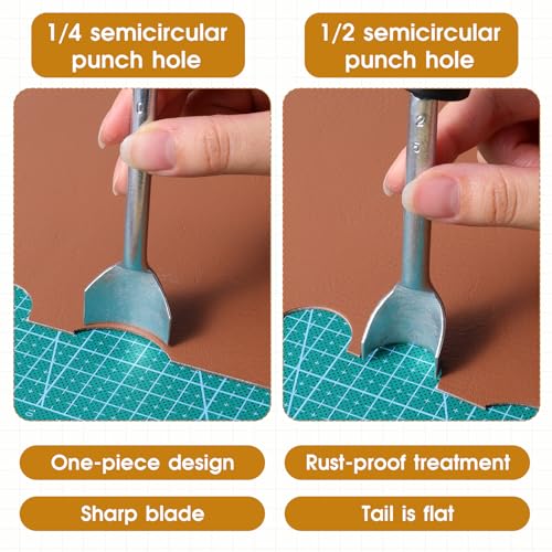 14 Sizes Leather Corner Punch Set, with Double Sided Rubber Hammer, Half-Round/Quarter-Round Punch, Leather Craft Cutter Punches, Precision Arc-Shaped Punches Set, 10-40mm, DIY Strap Belt Wallet Bag