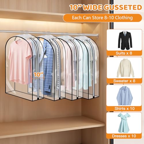 Dntorx 4 Pack Clear Garment Bags, 50" With 10" Gusset, Side Zipper | Peva Material, Transparent Design, Dust Protection, Roomy Storage For Suits, Coats, Dresses, Closet Or Travel Use - size: 50in *4