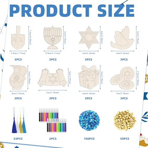 Cinrobiye 24 Set Hanukkah Craft Kits Chanukah Keychains Kits Festival of Light Party Favors DIY Jewish Wooden Paint Keychains Gifts for Christmas Holiday Sunday School Classroom Home Activity Supplies - style: Hanukkah