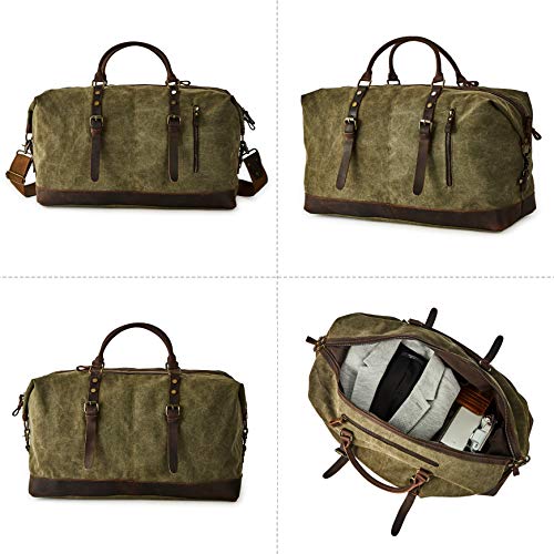Oversized Washed Canvas Duffel Bag for Men - color: Green