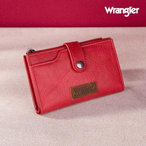 Wrangler Wallet for Women Bifold Card Holder with Zipper and ID Window - color: A-Red
