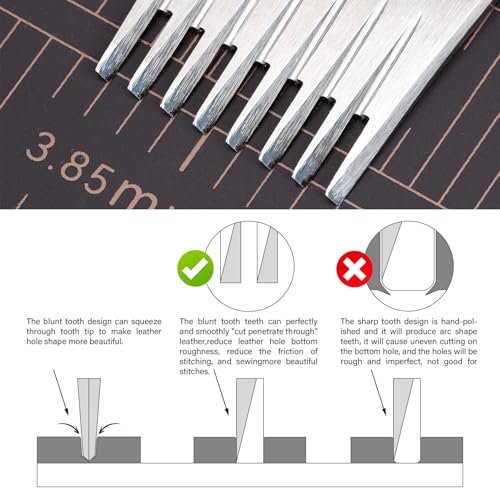 WUTA Leather Chisel All-Polished Die-Steel Puncher French Style Pricking Iron Sharp Leather Punching (Obverse, 2.45 mm 8Teeth) - color: Obverse, size: 2.45 mm 8Teeth