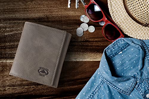 Stealth Mode Trifold Wallet - RFID Blocking Wallet with Flip ID Holder - Leather Case for Money, Credit Cards - Mens Organizer, Divided Billfold, Identity Protection - Men's Gifts (Grey) - color: Grey