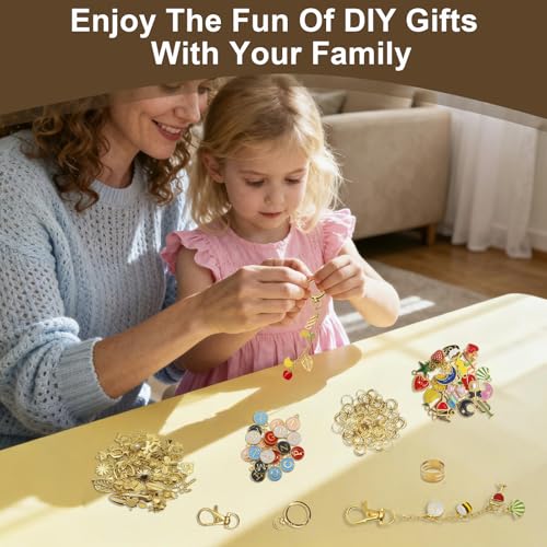 Aucscott Lip Gloss Charms Keychain Making Kit, Make Your Own Keychain Kit for Girls - DIY Jewelry Craft Kits with A-Z Letter Charms for Custom Key Chain Lipgloss Lip Balm Purse Bag Handbag - color: Gold - 263Pcs Kit