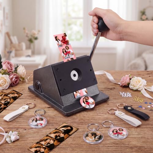 61 Pcs Button Keychain Photo Cutter Photo Booth Keychain Station DIY Kit Bulk 1in/25mm Button Paper Cutter 30 Double Sided Acrylic Frame Keyring 30 PU Leather Keychains for Wedding Party Gift - color: White,Black