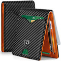 GSOIAX Slim Wallet for Men Rfid Blocking Leather Bifold Front Pocket Carbon Fiber Men's Money Clips Credit Card Holder With Gift Box - color: Carbon Black and Orange