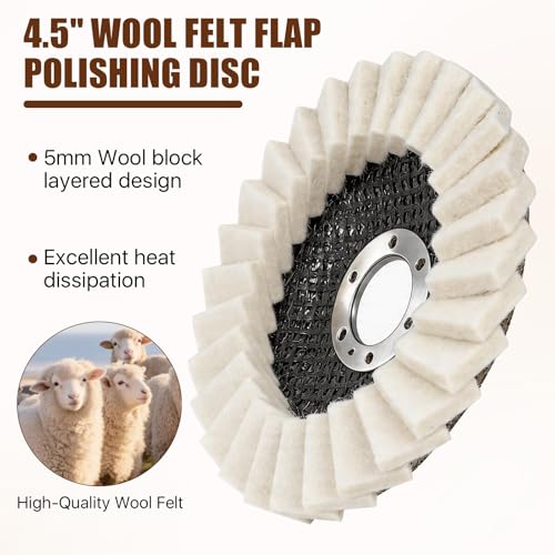 6 Pcs Wool Felt Flap Polishing Disc for Angle Grinder, 4.5inch Wool Polishing Wheel Mirror Finish Buffing Pads for Metal, Aluminum, Stainless Steel, Stone & Car Wax