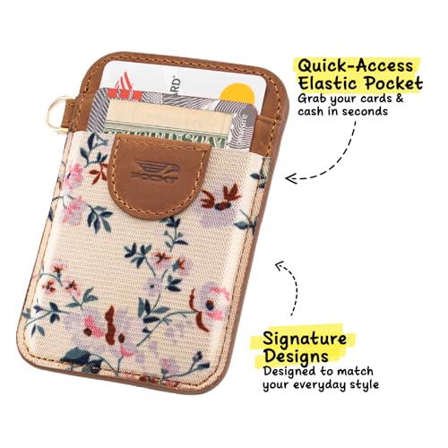 Elastic Card Holder Wallet for Women and Men, Genuine Leather Slim RFID Blocking Front Pocket Credit Card Holder, Cute Small Minimalist Wallet | Bloom - color: Bloom