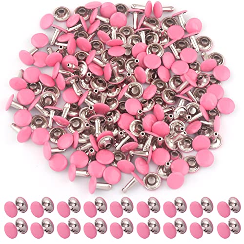 9mm Pink Tubular Double Cap Rivets - Metal Button Round Rivet,Rivet Studs for Purse Bags Handbags Shoes Belts Leather Craft Repair (Pink 50pcs) - color: Pink 50pcs