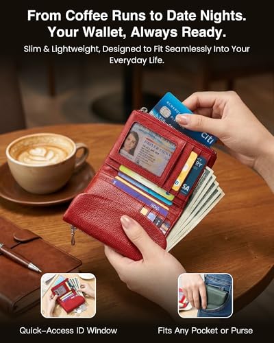 Nsciyise Premium Leather Wallet for Women, Purple | 8 Card Slots, Zipper Coin Pocket, Slim Portable, Mini Wallet - color: Purple