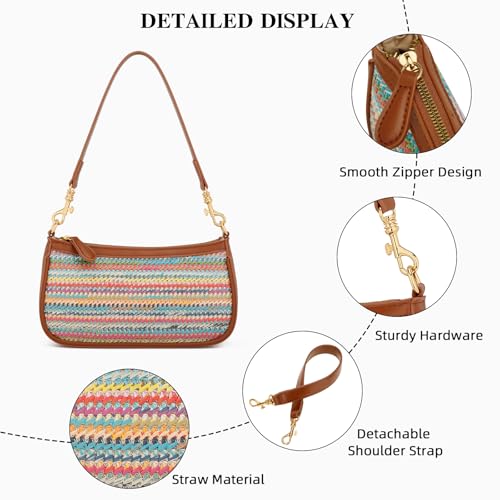 KKXIU Small Black Purse for Women, Cute Mini Shoulder Bag Zipper Closure | 2 Removable Straps, Retro Underarm Bags, Classic Crossbody Bag, Handbag for Women - color: Straw Rainbow
