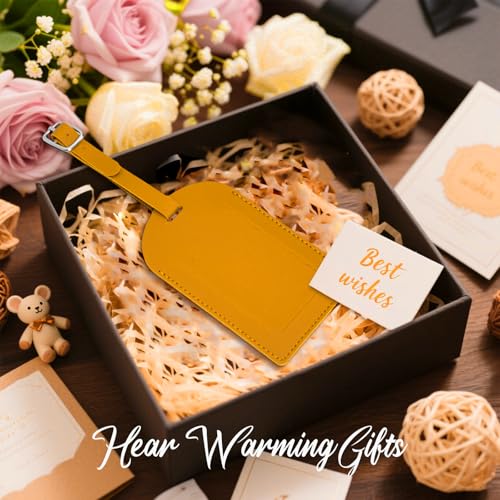 24 Pack Leather Luggage Tag Yellow Wedding Favor Bulk Travel Tag - color: Yellow