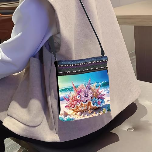 DDGYP DIY Diamond Painting Crossbody Bag - 5D Diamond Art Kits for Adults | PU Leather Art Bag with Shell Beach Design, Craft Kits for Women, Ideal for Gifts & Everyday Use - color: Beach 1
