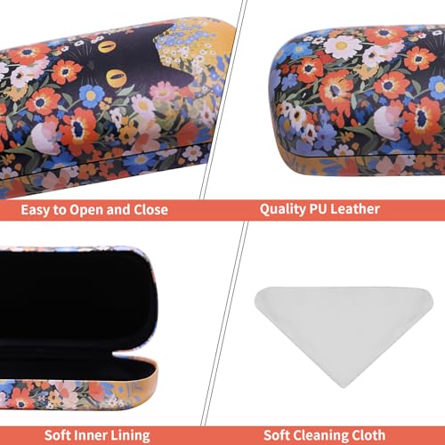 PERFECTSIGHT Sunglasses Case, Large Hard Shell Glasses Case, Cute PU Leather Protective Eyeglasses Case for Women Men - color: Orange Cat