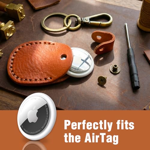 Genuine Leather AirTag Holder for Apple AirTag 1st 2nd Gen - Reddish Brown - color: Reddish Brown