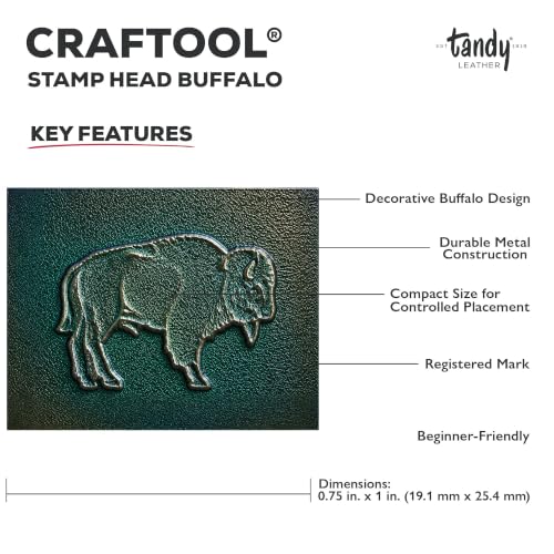 Tandy Leather Craftool Buffalo 3D Stamp - Buffalo Leather Stamp Tool for Western Tooling, Leathercraft, and Custom Handmade Designs - Leather Stamp for Wallets, Belts, Bags, Keychains