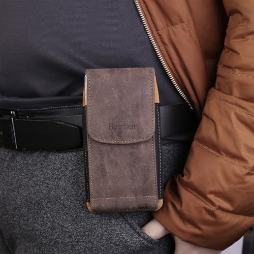 Universal Phone Holster Phone Pouch Case Belt Clip Belt Loops Card Slot Faux Leather for Man iPhone 17/16/15pro max,16/15Plus,Samsung S25 24 S23 S22 Ultra (Brown&Yellow, XL(6.6"x3.4"x0.8")) - color: Brown&Yellow, size: XL(6.6"x3.4"x0.8")