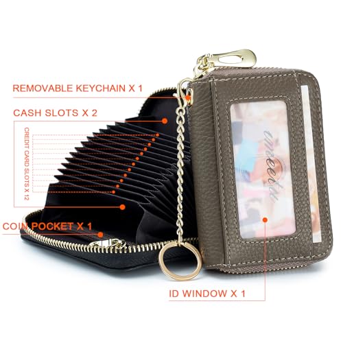 imeetu RFID Credit Card Holder, Small Card Wallet Women, Leather Card Case | Genuine Leather Women's Card & id Cases, Change Coin Purse with Zipper Keychain id Window, 20 Colors & 3 Styles, Daily, Gifts - color: Pro - Taupe Grey, size: Pro