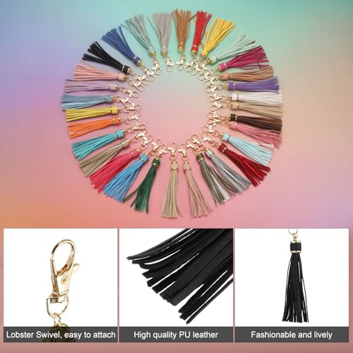uxcell PU Leather Tassels 6" Keychain Tassel Charm Black 10pcs | Tassel Purse Charm with Lobster Swivel Handbag Phone Straps DIY Crafts for Jewelry Making - color: Black