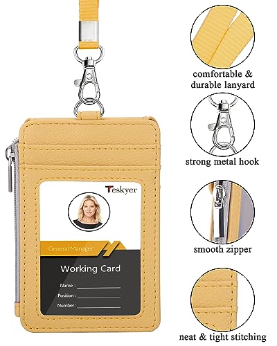 Teskyer ID Badge Holder with Lanyard, Lanyard Wallet, Lychee Yellow - color: Lichee Yellow, size: 3.1" x 4.7"