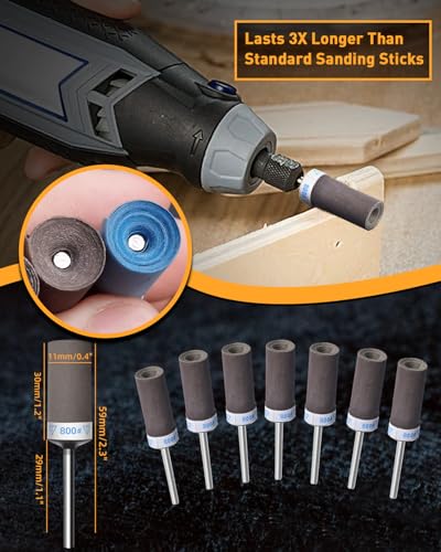 20Pcs 800 Grit Sanding Drums Sandpaper Sticks Set for Dremel Rotary Tool with 1/8" Shank, Rotary Tool Accessories Suitable for Metal Rust Removal/Jade Polishing/Stone Grinding (800 Grit) - size: 800 Grit